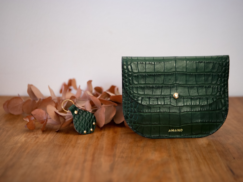 Pochette prestige en cuir et porte clef assorti