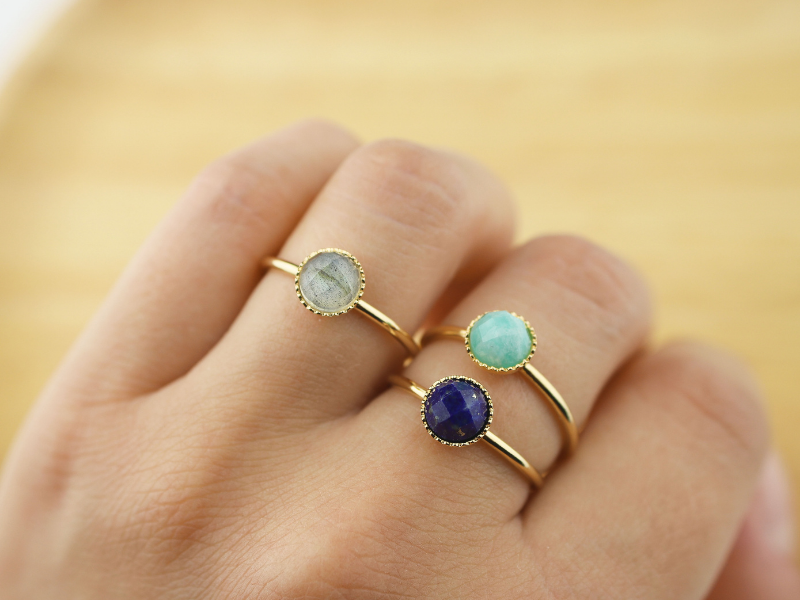 Bague plaqué or et pierre fine