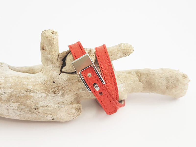 Bracelet cuir double tour, avec fermoir argenté