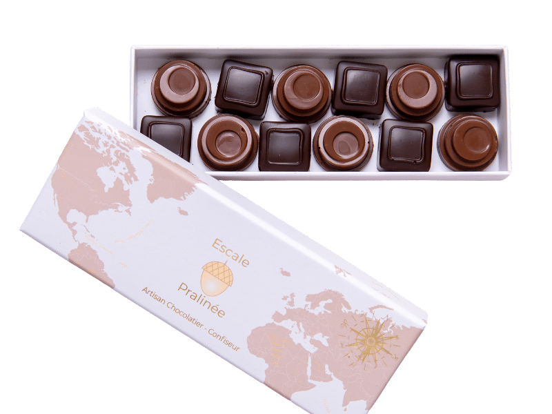 Colis gourmand de 12 chocolats pralinés