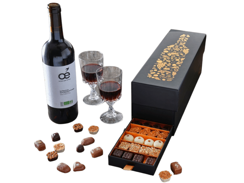 Coffret festif vin et mini-chocolats 50 pièces