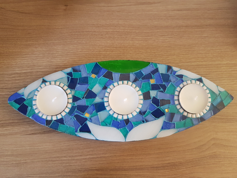 Bougeoir en mosaïque et ses 3 bougies