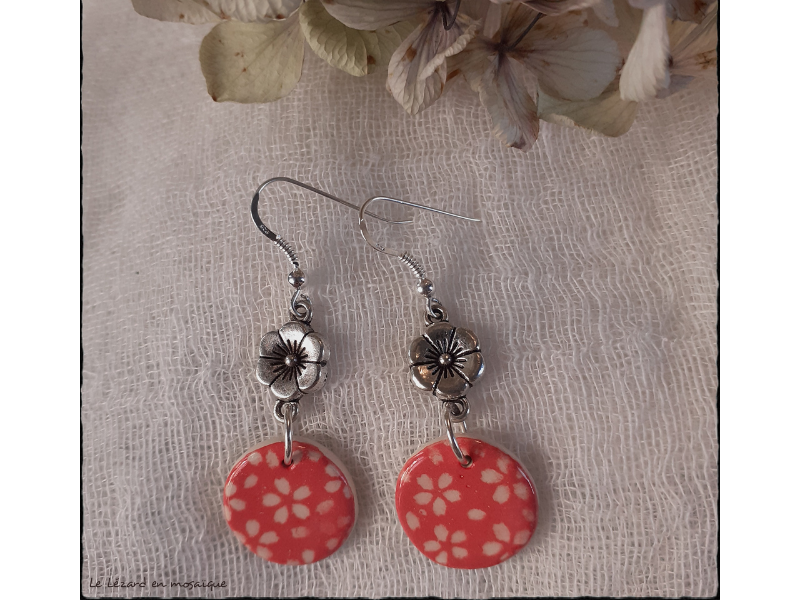 Boucles d'oreilles Fleurettes et rouge
