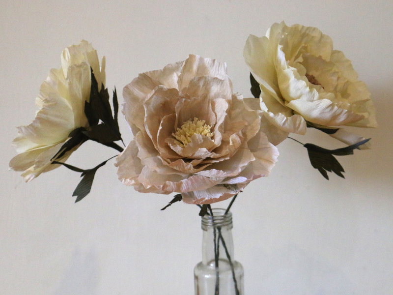 Bouquet 3 pivoines en papier crépon