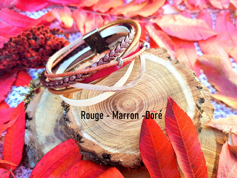 Bracelet homme inox et cuir multi-rangs