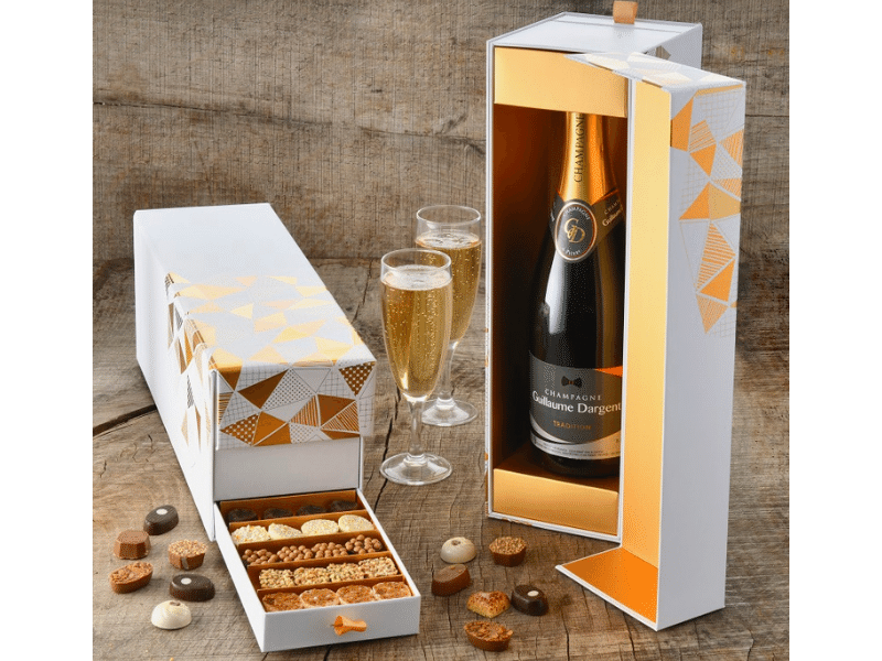 Coffret festif champagne et mini-chocolats 50 pièces