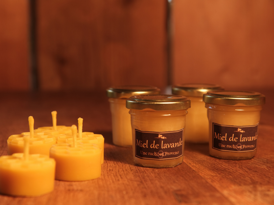 Coffret découverte quatre pots de miel de Provence et bougies