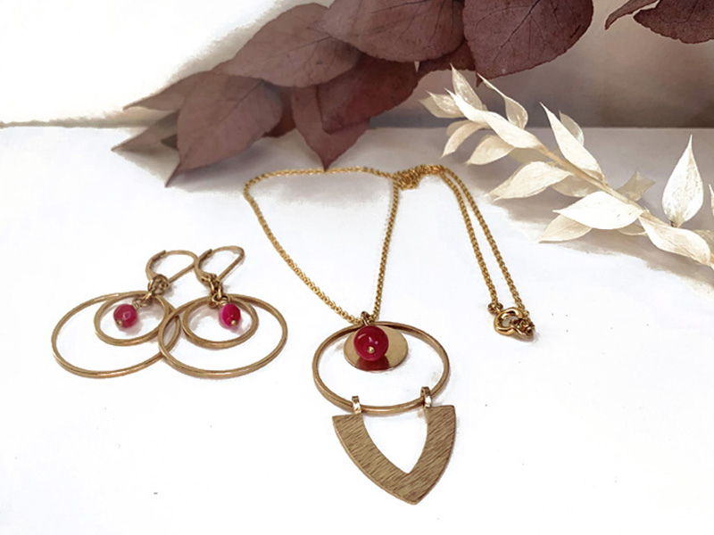 Parure Grenade agate boucles et collier