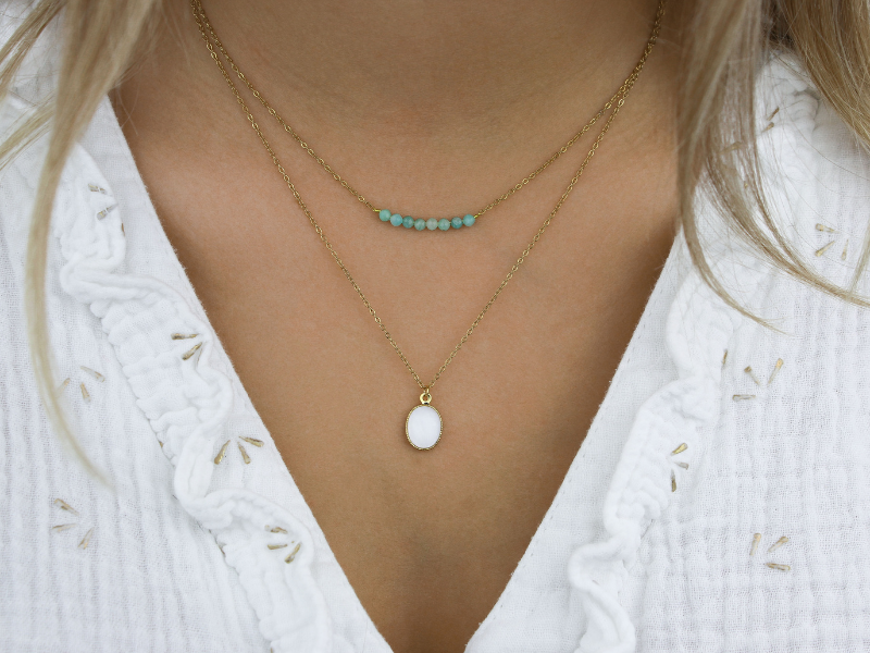 Collier double rang et pierres naturelles