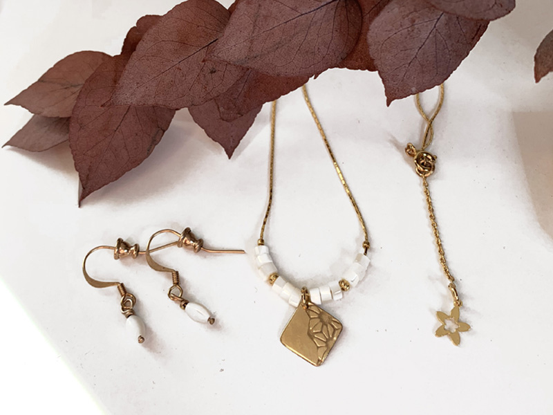 Parure collier et boucle losange Nacre