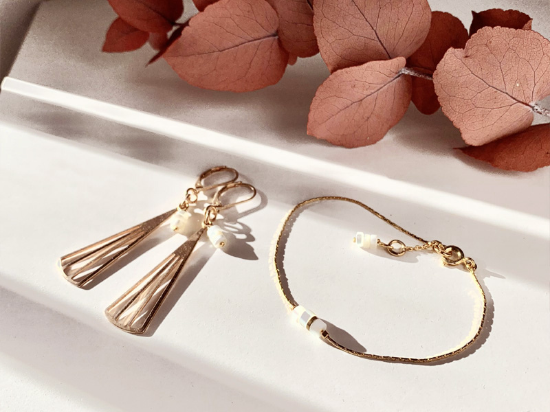 Parure boucle et bracelet nacre