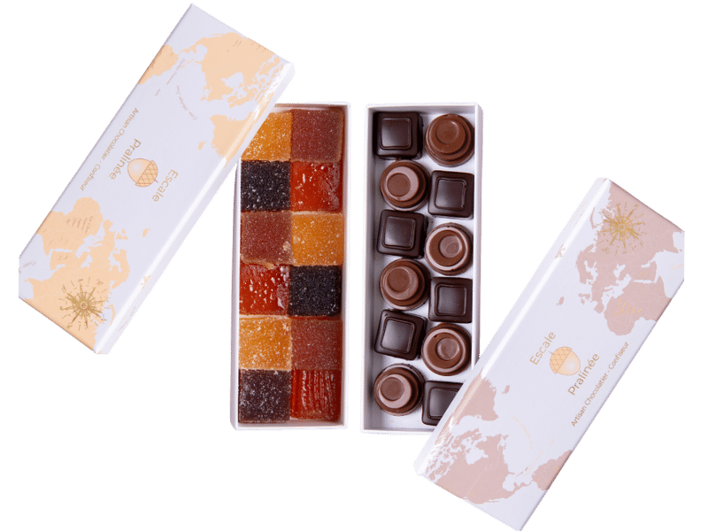 Colis gourmand Pâtes de fruit et chocolats pralinés artisanaux