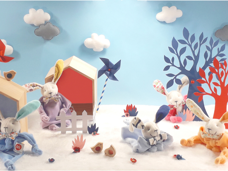 Doudou lapin noeud pap'