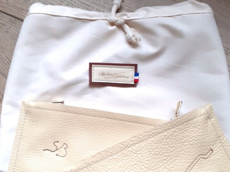 Lot de 2 pochettes cuir de veau grainé