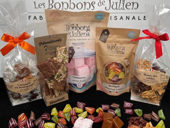 Mendiants chocolat, caramel et guimauve