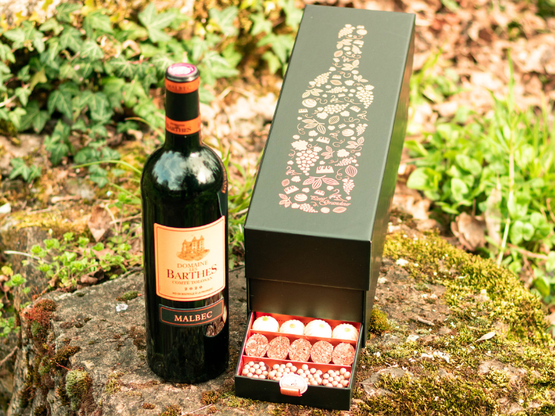 Coffret festif vin et mini-chocolats 50 pièces