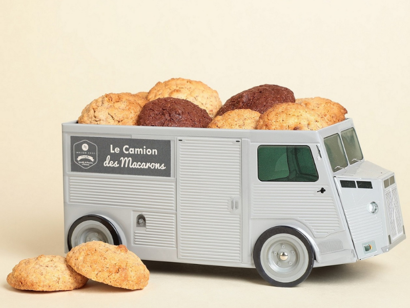 mini macarons a l ancienne camion biscuitier et boite de collection