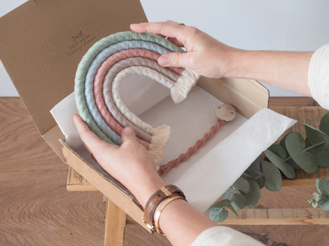 Coffret naissance macramé - Pastel