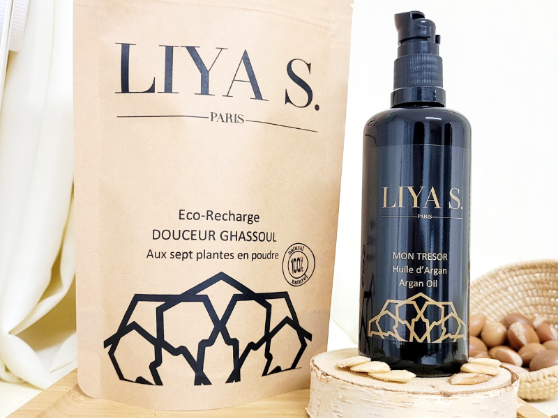 Flacon d'huile d'argan Bio 100ml et son eco-recharge 200ml de Ghassoul