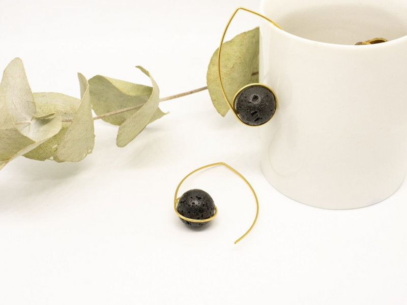 Boucles oreille fil et pierre de lave