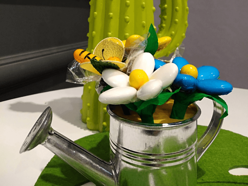 Arrosoir de fleurs de dragées et chocolat