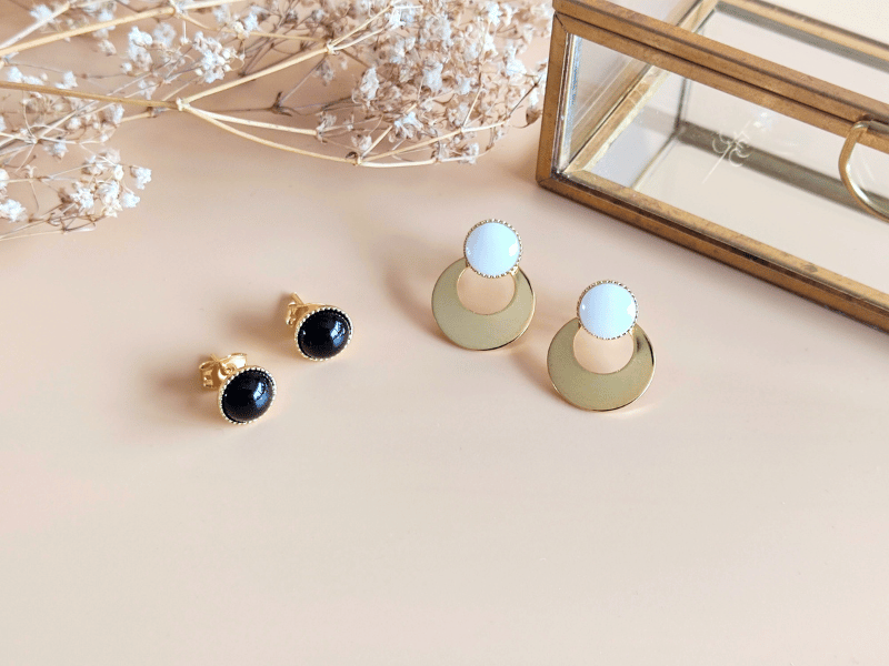 Duo boucles d'oreilles en nacre et agate