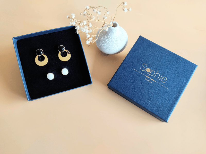 Duo boucles d'oreilles en nacre et agate